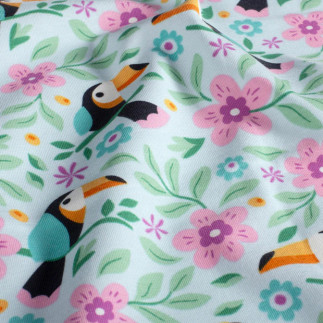 Jersey - Fleurs de tucan bleu ciel