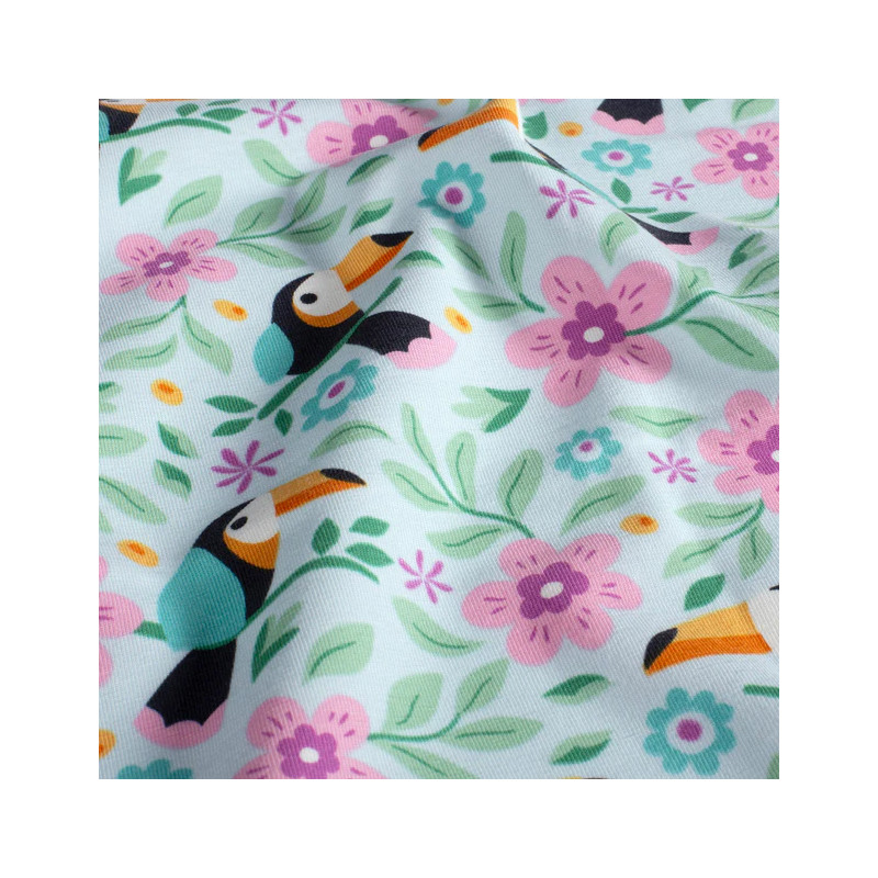 jersey - Fleurs de tucan bleu ciel