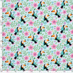 jersey - Fleurs de tucan bleu ciel