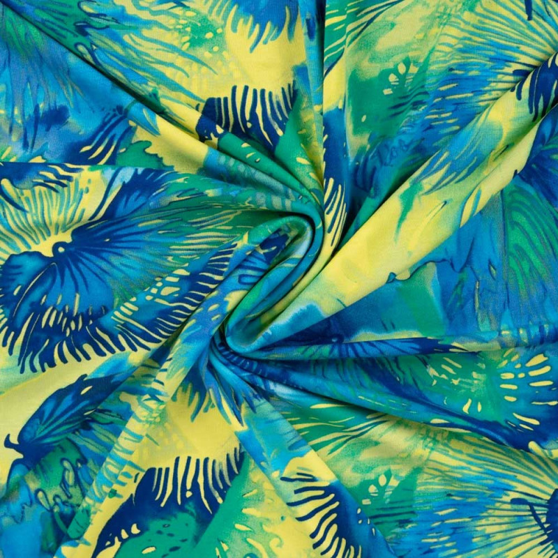 viscose jersey - Splashes blue / yellow