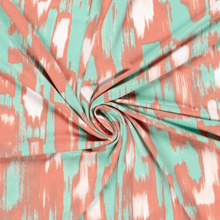 Jersey viscose - Peinture menthe / corail