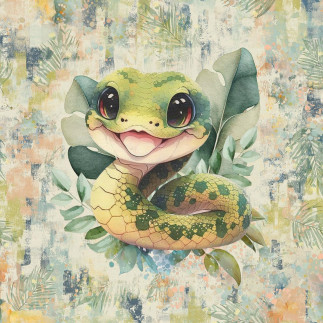french terry - Tropical Snake vert 40 x 50 cm