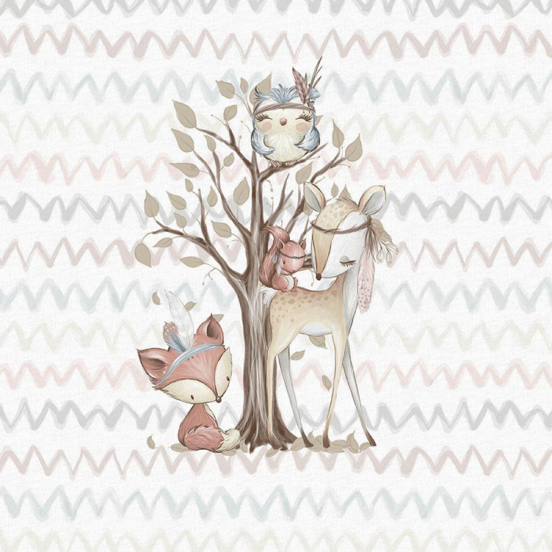 french terry - Chevron forest animals all offwhite 40 x 50 cm