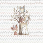 french terry - Chevron forest animals all offwhite 40 x 50 cm