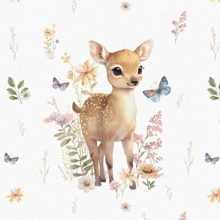 french terry - Cerf printanier blanc 40 x 50 cm