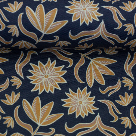 Canevas - Fleurs rétro par Emjo bleu marine