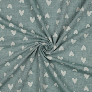 Musselin - Jacquard Vintage Hearts menthe fraîche