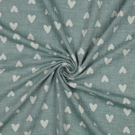 Musselin - Jacquard Vintage Hearts menthe fraîche