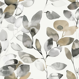 Viscose - Vintage watercolor leafes offwhite