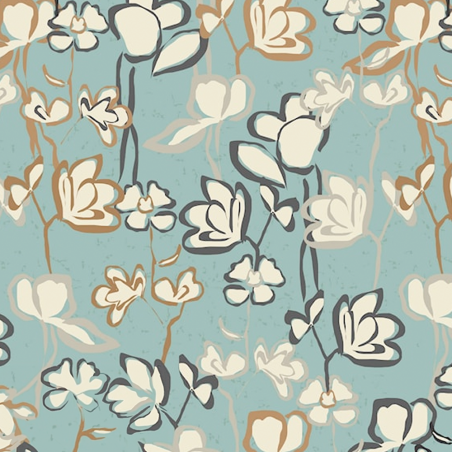 Viscose - Fleurs griffonnées menthe
