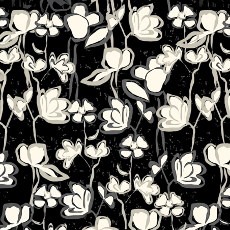 Viscose - Fleurs griffonnées noir