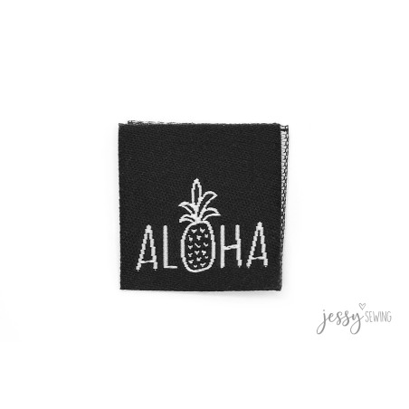 Étiquette tissée - Aloha noir