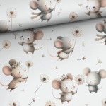 coton tissé - Souris et pissenlits blancs