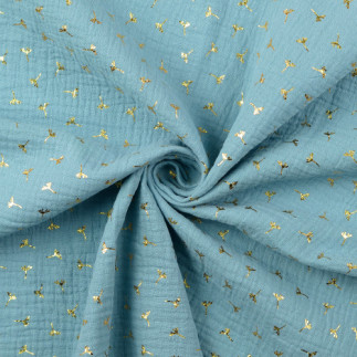 double gauze - Foil Dandelions aqua