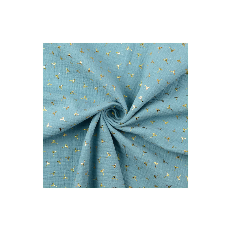 double gauze - Foil Dandelions aqua