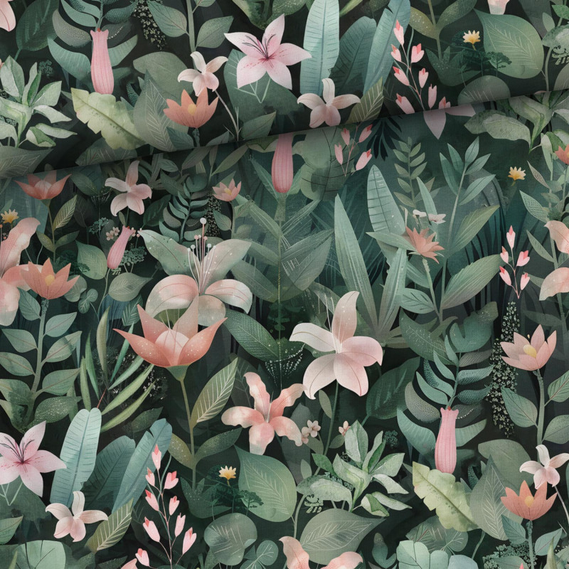 french terry - Jungle Flowers Green