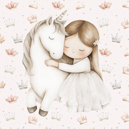French Terry - Licorne Fille Rose Pastel 40 x 50 cm