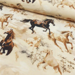 coton tissé - imprimé numérique chevaux beige clair