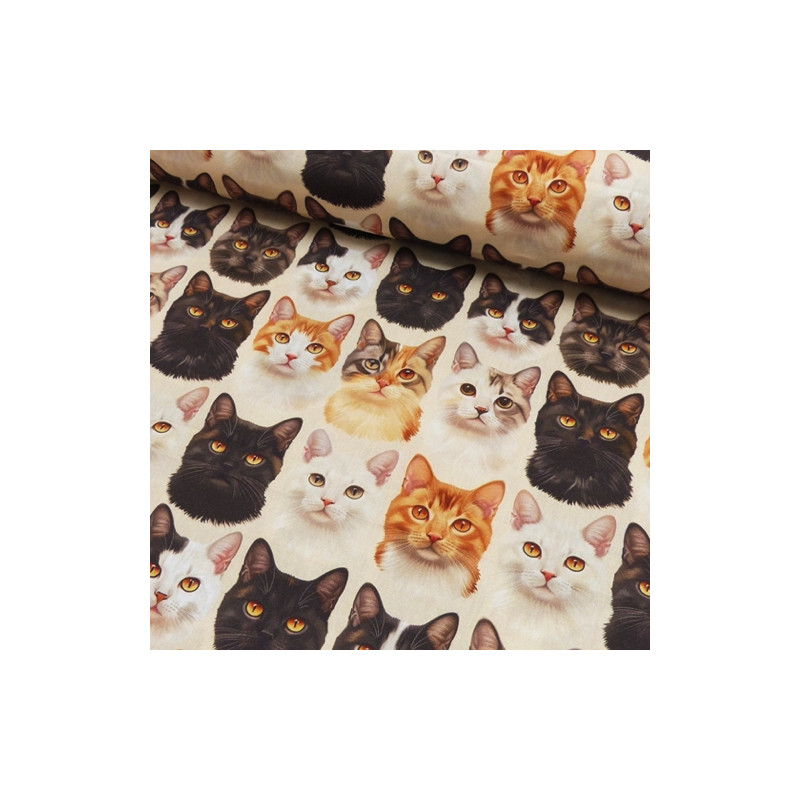 Baumwolle - Digitaldruck Katzen hellbeige