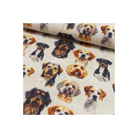 Cotton - digital print dogs light beige
