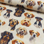 coton tissé - imprimé numérique chiens beige clair