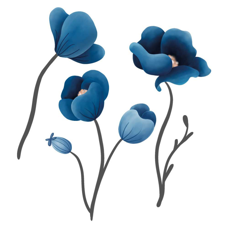 Iron-on transfers - Mrs Mint Design - Poppy set blue