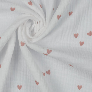 double gauze - Small hearts, white