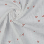 double gauze - Small hearts, white