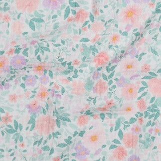 double gauze - Digital Flowers, white