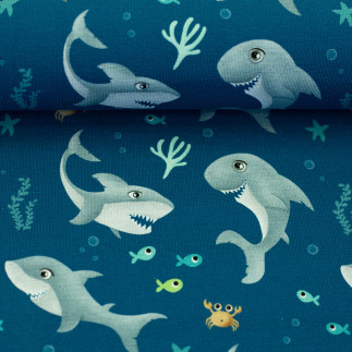 jersey – Ahoy! Shark, bleu foncé, par Mrs Mint Design