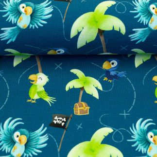 jersey – Ahoy! Perroquet, bleu foncé, par Mrs Mint Design