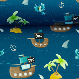 jersey – Ahoy! Pirate Ship, bleu foncé, par Mrs Mint Design