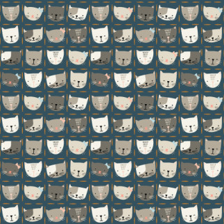 Cotton + Steel - Kitty Kats bleu fumé