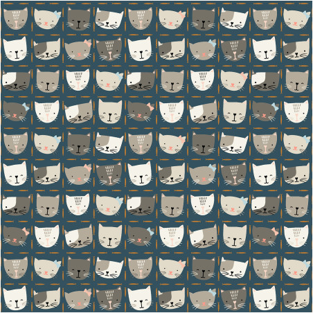 Cotton + Steel - Kitty Kats bleu fumé