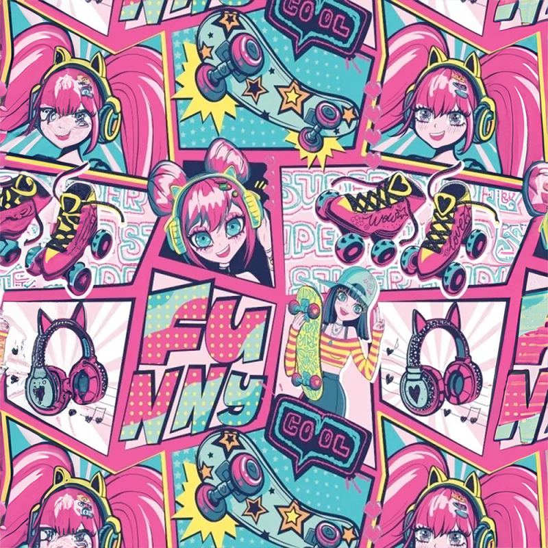 French Terry - Anime Girls & Skates pink
