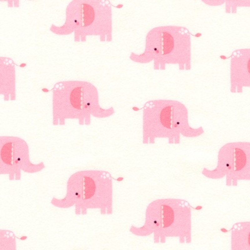 Flannel - Elephants rose / white