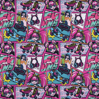 Wachstuch acryl - Anime Grils fuchsia