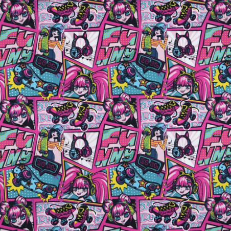 tissu enduite acrylique - Anime Grils fuchsia
