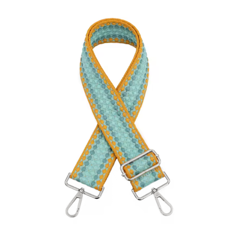 Finished bag strap - Dotlines turquoise / yellow