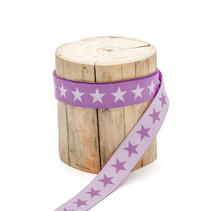 *Woven Ribbon - Urmelis Stoffwelt - Double Stars purple / lavend