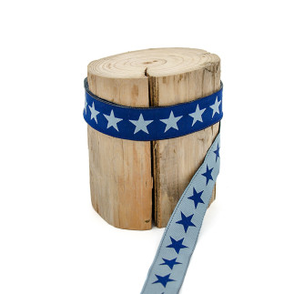 Woven ribbon - Urmelis Stoffwelt - Double Stars navy / light blue