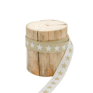 Ruban tissé - Urmelis Stoffwelt - Double Stars beige / blanc