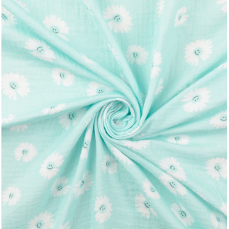 Musselin - Smiley Blümchen mint
