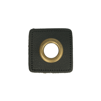 Eyelet on black imitation leather 8mm bronze