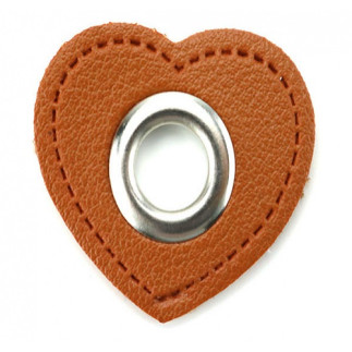 Œillet sur cuir artificiel cœur marron 8 mm argent