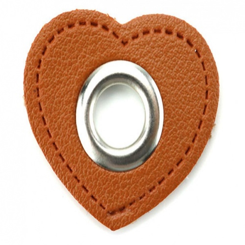 Eyelet patches heart brown 8mm silver