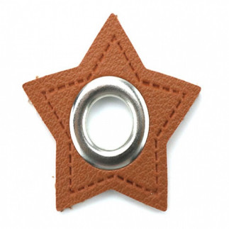 Œillet sur cuir artificiel étoile marron 8 mm argent