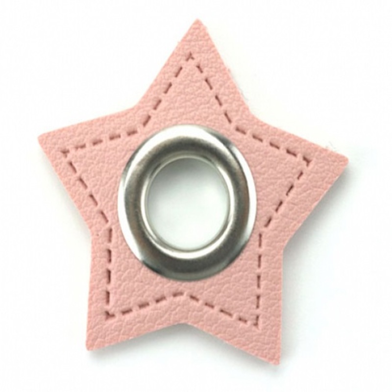 Eyelet patches star pink 8mm silver