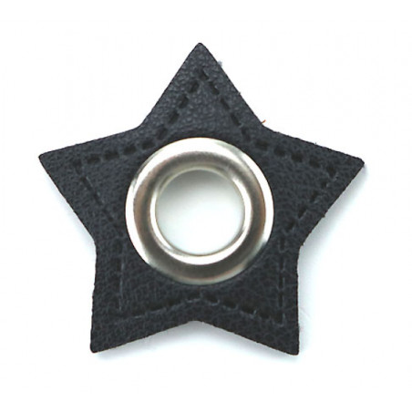 Eyelet on artificial leather star black 8mm silver