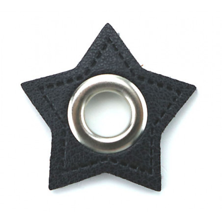 Öse auf Kunstleder Stern schwarz 8mm silber